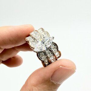 Vintage RSC Signed Solitaire & Triple Row Cubic Zirconia Engagement Ring